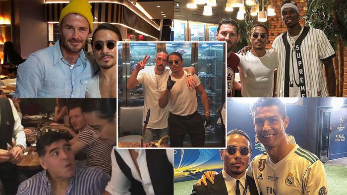 سرآشپز نصرت به همراه لیونل مسی، دیوید بکهام، کریستیانو رونالدو و مارادونا